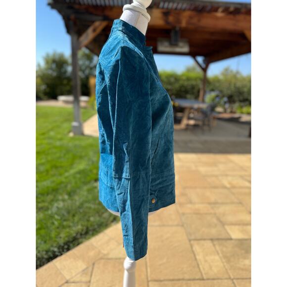 MSRP $199.50 NWOT Chico’s Suede Leather Shacket Aqua Blue Size S | QUICK SHIP - Picture 2 of 9
